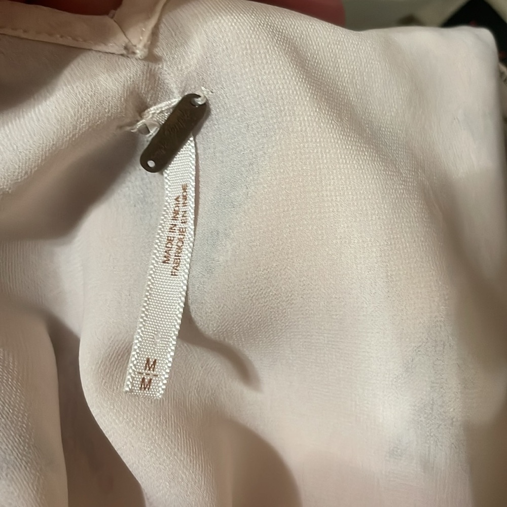 Free People FRANCES BEAN Pale Pink Crepe Beaded Embroidered Tunic Dress Size M - Picture 9 of 9